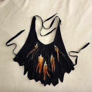 Ritual Vintage 1970s Black Feather Trim Halter Top